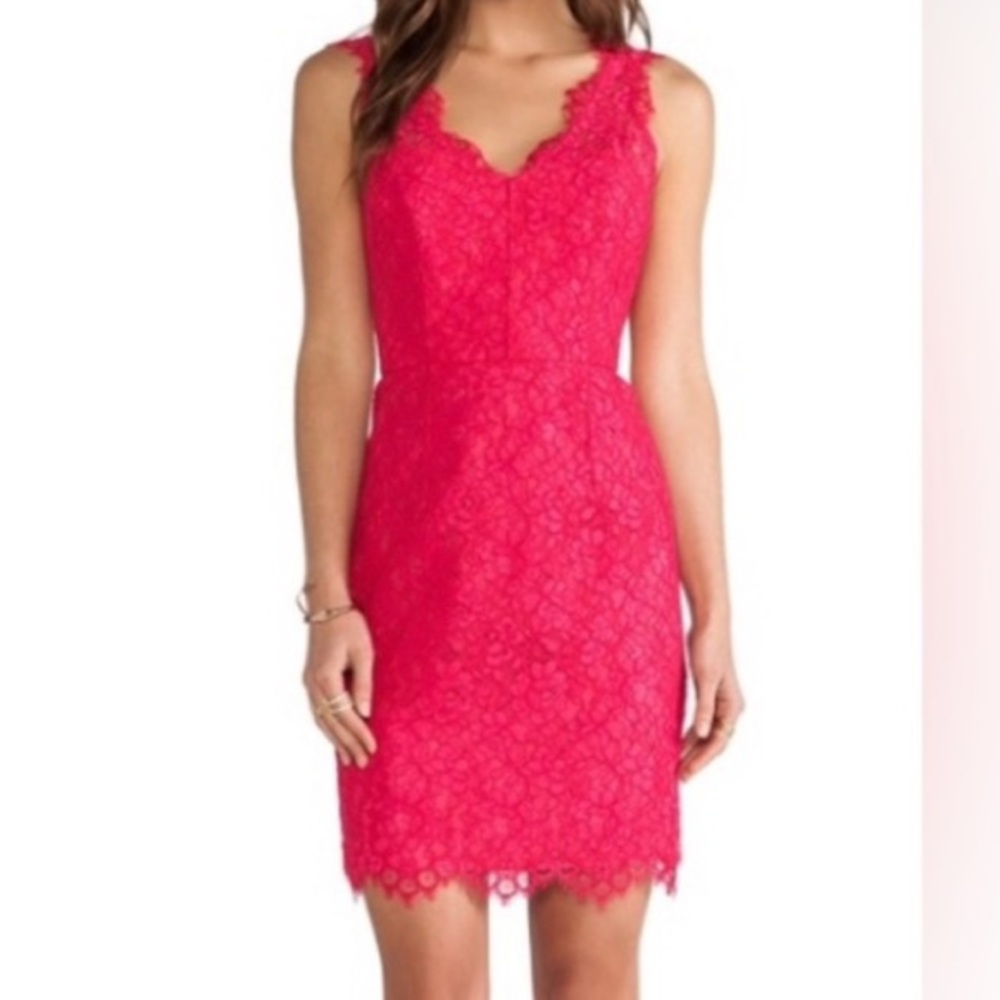 Shoshanna Hot Pink Floral Lace V Neck Sleeveless Watermelon Mini Dress size 0